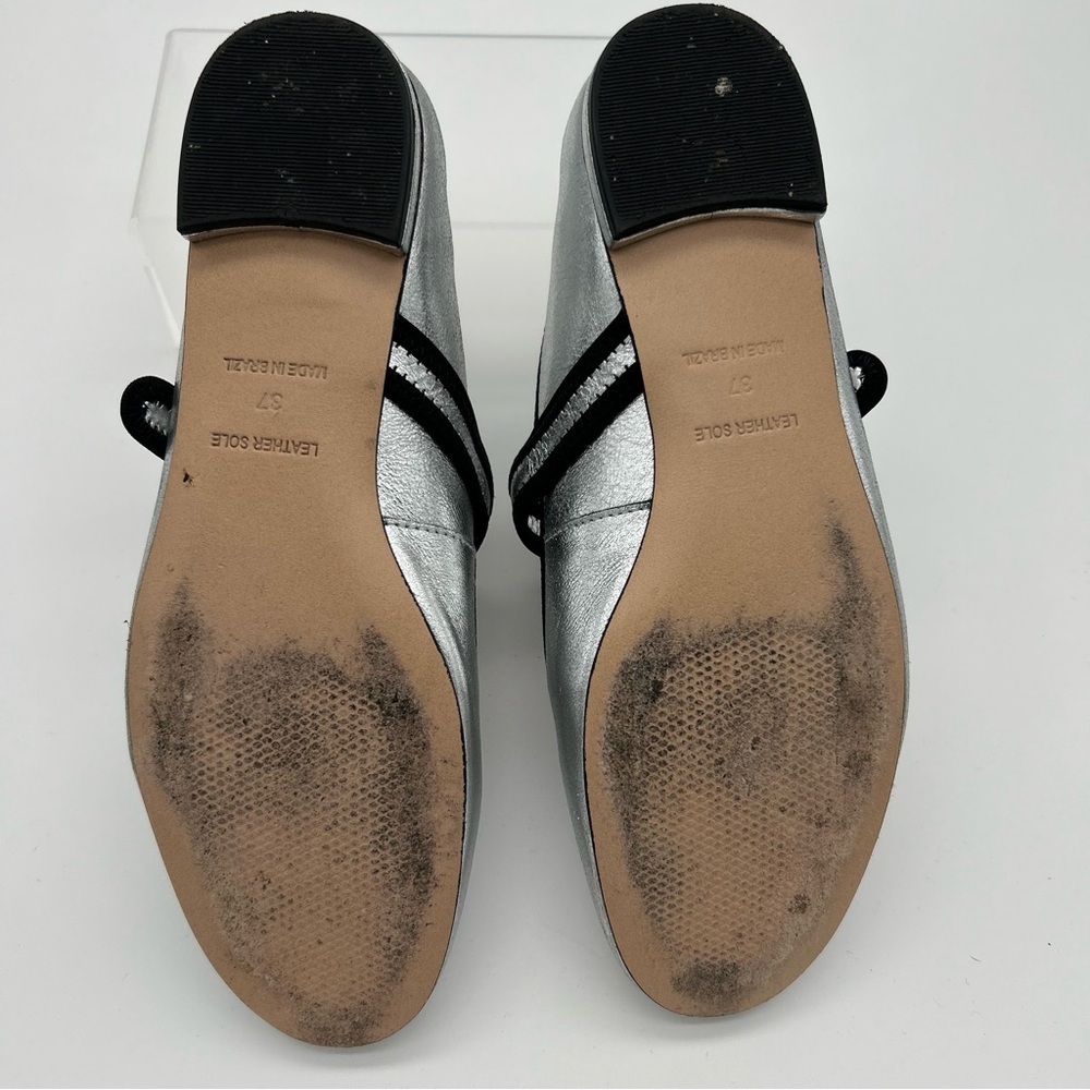 Maeve Anthropologie Mary Jane Silver and Black Trim Flats with Buckle Closure 37 - Picture 11 of 11